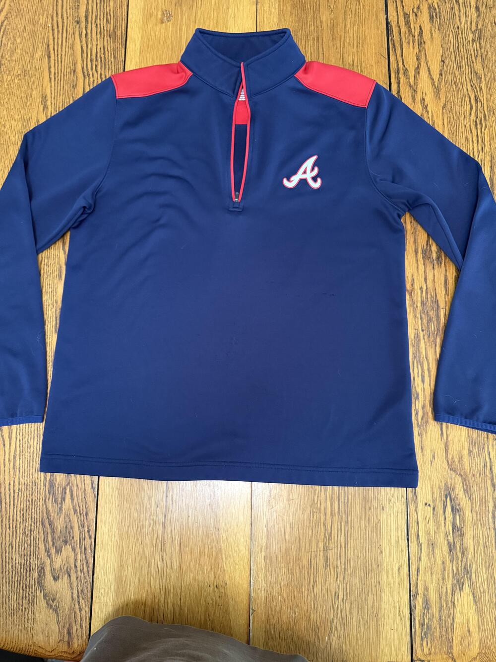 Atlanta Braves Pullover Mens Medium Blue Red MLB Baseball 1/4 Zip Long Sleeve